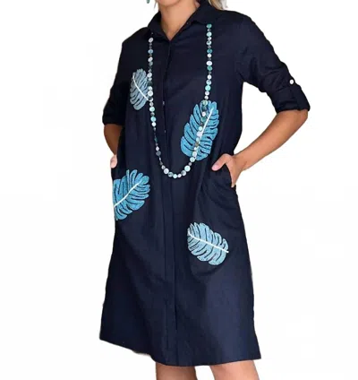Coco Indigo Hand-beaded Linen Maxine Dress In Blue