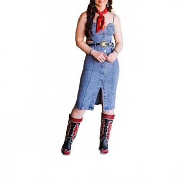 Eb Luxe Charlie Mae Fitted Dress In Denim