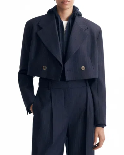 Soft Goat Pinstripe Blazer In Navy In Blue