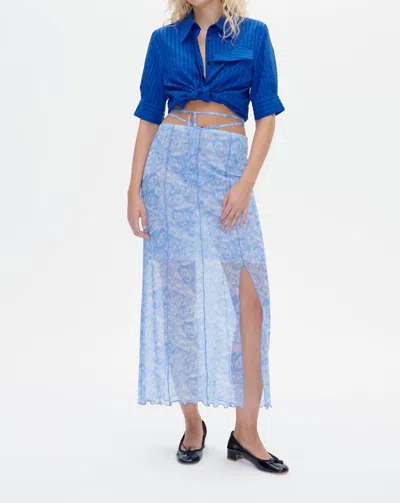 Baum Und Pferdgarten Jessy Rose-print Semi-sheer Midi Skirt In Blue