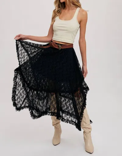 Bluivy Lace Tier Midi Skirt In Black In Black