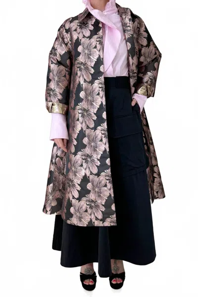 Psophia Lame Mandarin Neck A Line Evening Coat In Pale Pink In Pink