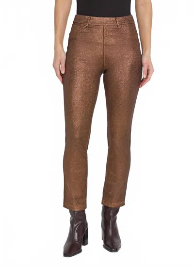 Lyssé Metallic Coated High Rise Ankle Straight Jeans In Copper In Metallic
