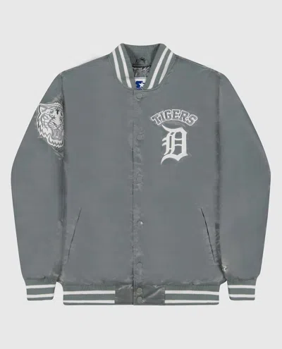 Starter Men's Detroit Tigers Varsity Satin Full-snap Jacket In Silver In Gray