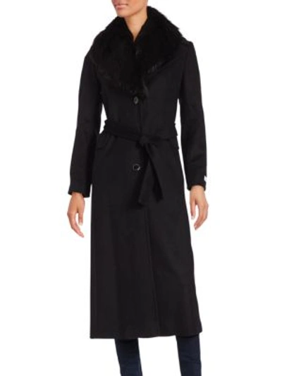 Shop Calvin Klein Faux Fur Collar Trench Coat In Black