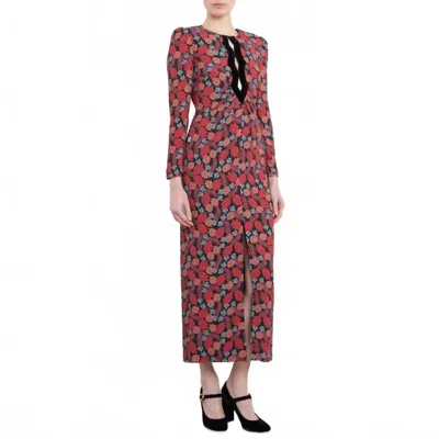 Saloni Jinx Long Sleeve Midi Dress In Follium Rouge In Red