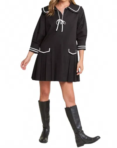 In The Beginning Contrast Pleated Mini Dress In Black