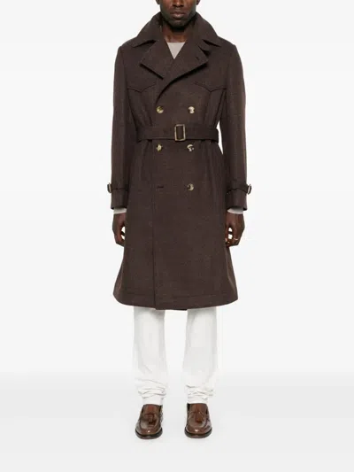 Brunello Cucinelli Men Overcoat In Brown