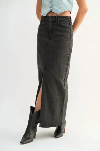 Just Black Denim Stretch Classic Midi Skirt In Black In Gray