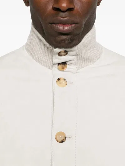 Brunello Cucinelli Men Padded Leather Jacket In White