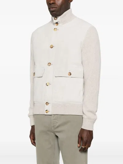Brunello Cucinelli Men Padded Leather Jacket In White