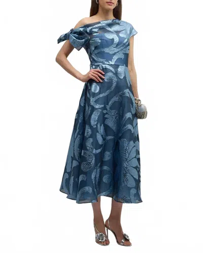 Lela Rose Evelyn Off The Shoulder Metallic Fil Coupe Midi Dress In Oxford In Blue