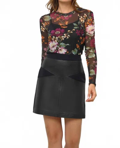 Anatomie Printed Mesh Juliana Top In Black And Mulberry In Multi