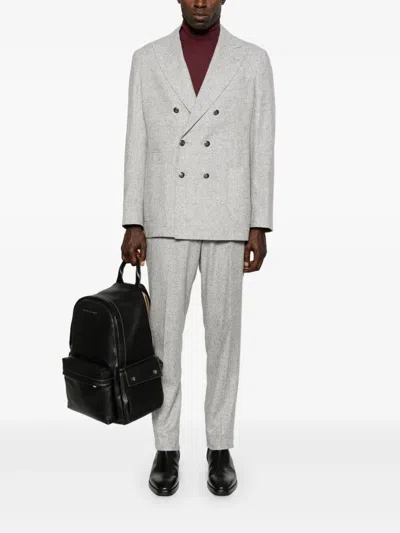Brunello Cucinelli Men Wool And Silk Double-breasted Suit In Gray