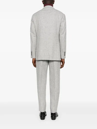 Brunello Cucinelli Men Wool And Silk Double-breasted Suit In Gray