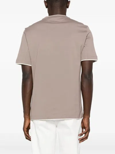 Brunello Cucinelli Men T-shirt With Faux-layering In Brown
