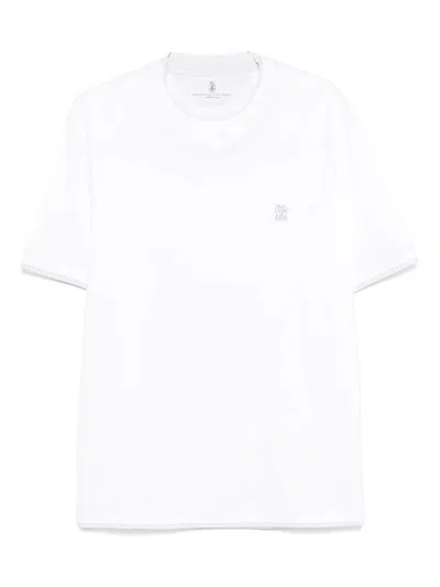 Brunello Cucinelli Men T-shirt With Logo And Faux-layering In White
