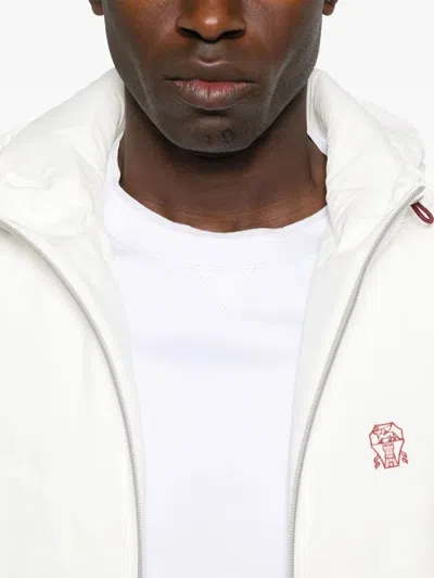 Brunello Cucinelli Men T-shirt With Logo And Faux-layering In White