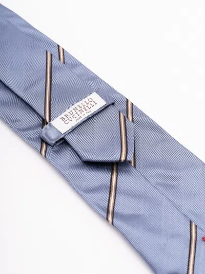 Brunello Cucinelli Striped Silk Tie In Blue