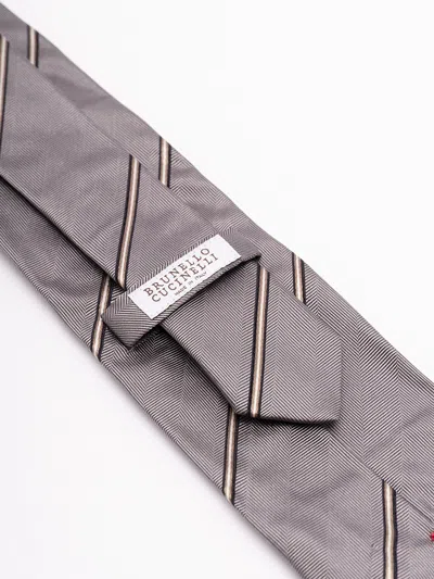 Brunello Cucinelli Striped Silk Tie In Brown