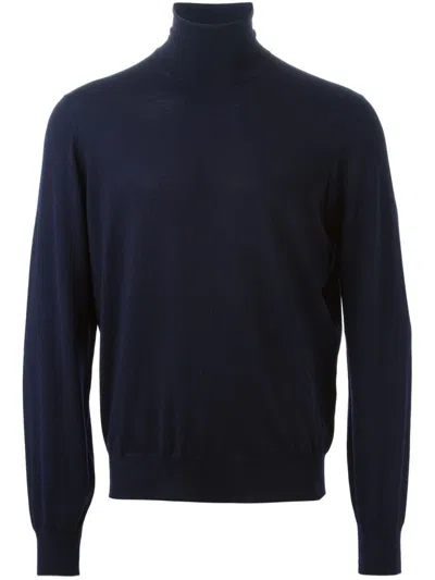 Brunello Cucinelli Knit Turtleneck Sweater Ribbed Cuffs In Blue