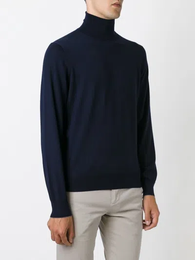 Brunello Cucinelli Knit Turtleneck Sweater Ribbed Cuffs In Blue