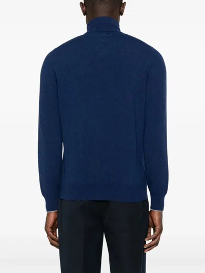 Brunello Cucinelli Cashmere High Neck Zip Cardigan In Blue
