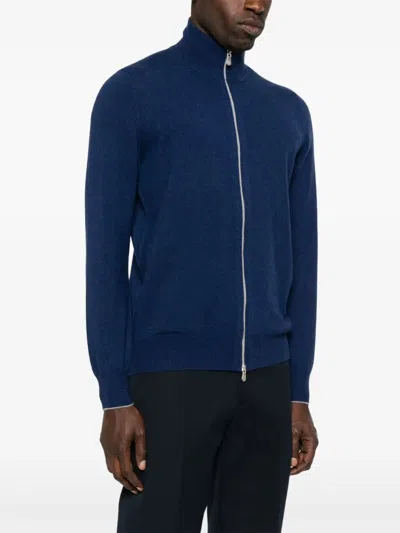 Brunello Cucinelli Cashmere High Neck Zip Cardigan In Blue