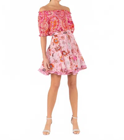 Taj By Sabrina Crippa Egret Skirt In Baby Pink Fun Flower In Multi