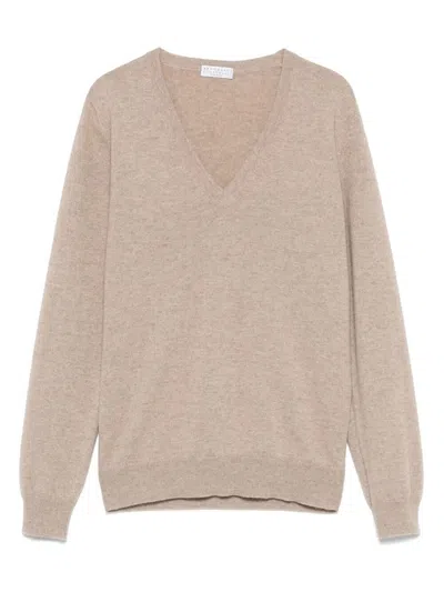 Brunello Cucinelli Women Cashmere Sweater With Monili In Neutral