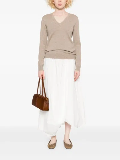 Brunello Cucinelli Women Cashmere Sweater With Monili In Neutral