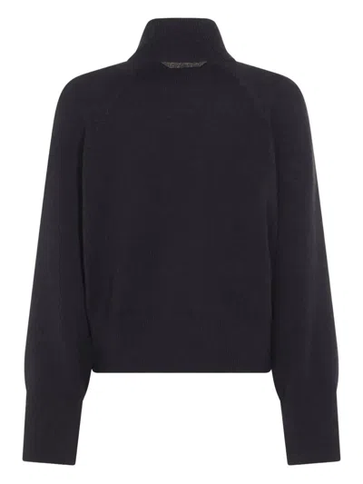 Brunello Cucinelli Ribbed Turtleneck Knitwear Long Sleeves In Black