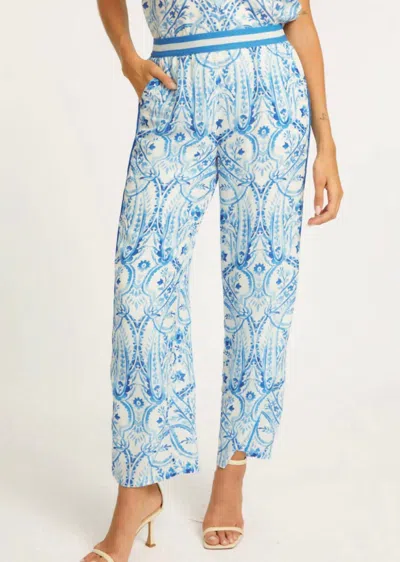 Caballero Max Porcelain Deco Wide Leg Pant In Blue In Blue