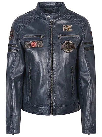 Daytona 73 Walkora Leather Moto Jacket In Blue