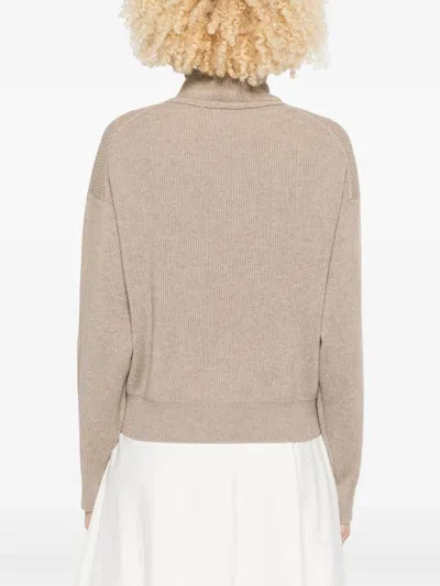 Brunello Cucinelli Women English Rib Turtle-neck Sweater In Gray
