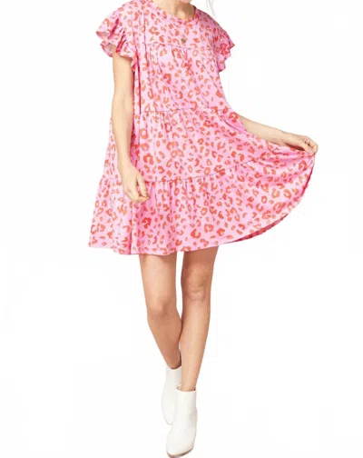 Entro Tiered Ruffled Leopard Dress In Pink In Pink