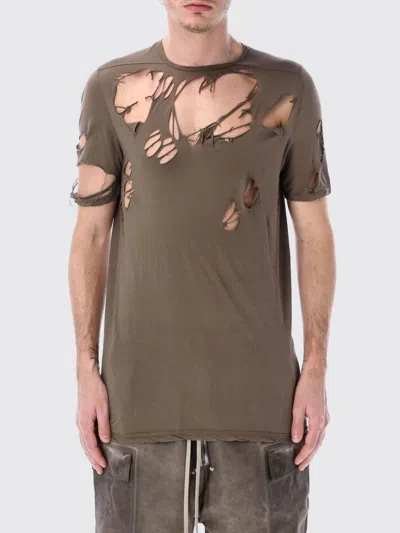 Rick Owens Drkshdw Distressed Longline Round Neck T-shirt In Brown