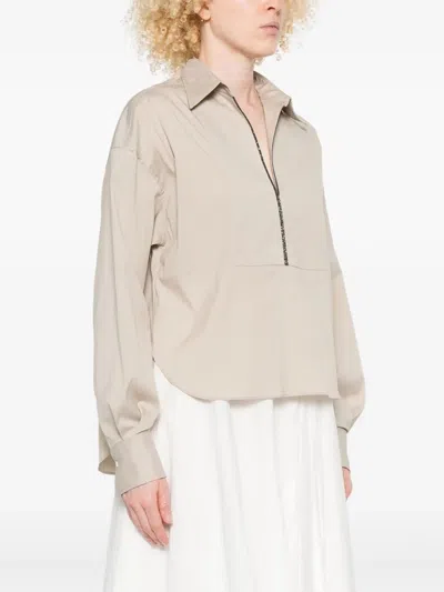 Brunello Cucinelli Cotton-blend Blouse In Gray