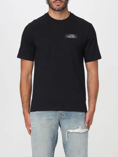 Amiri Black Crewneck T-shirt With Logo Patch On The Front And Maxi Logo Print On The Rear In Cotton Man In Black
