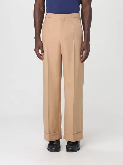 Valentino Wide-leg Trousers With Cuffed Hem And Pleats In Brown