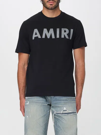 Amiri Black Crewneck T-shirt With Logo Lettering Print On The Front In Cotton Man In Black