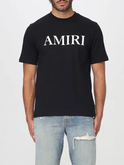 Amiri Black Crewneck T-shirt With Logo Lettering Print On The Front In Cotton Man In Black