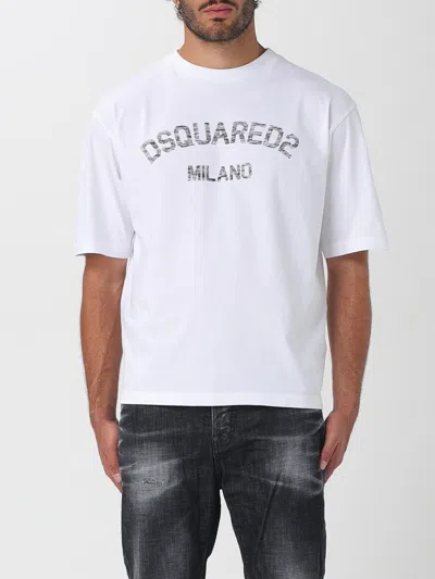 Dsquared2 Loose Fit White Cotton Jersey T-shirt With Vintage-effect Logo In White