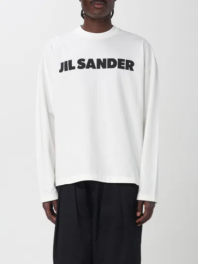 Jil Sander White Crewneck Sweatshirt With Contrasting Logo Print At The Front In Cotton Man In White