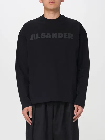 Jil Sander Men Black Long Sleeve T-shirt With Front Logo Print In Cotton Man In Black