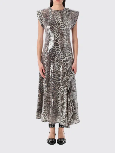 Ganni Long Dress Sequin Leo In Black