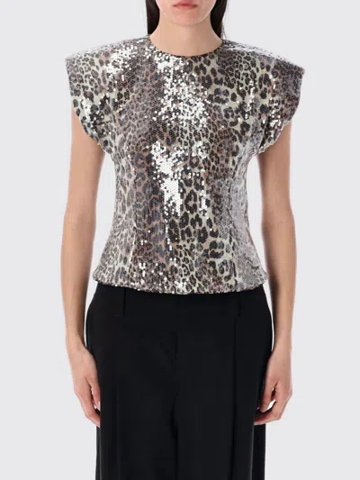 Ganni Leopard Print Sequined Top In Blue