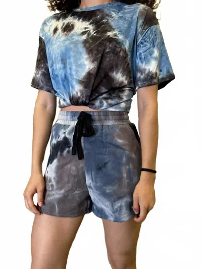She + Sky Tie Dyed French Terry Knit Shorts In Navy/ash In Multi