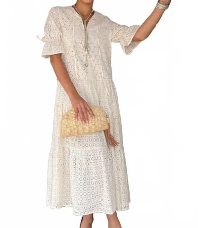 Coco Indigo Broderie Eyelet Midi Dress In White