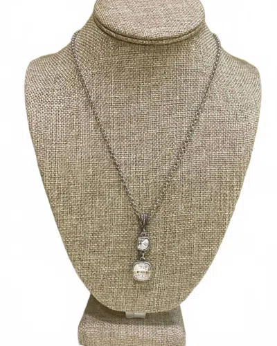 Pink Panache Women's Double Crystal Pendant Necklace In Silver In Metallic